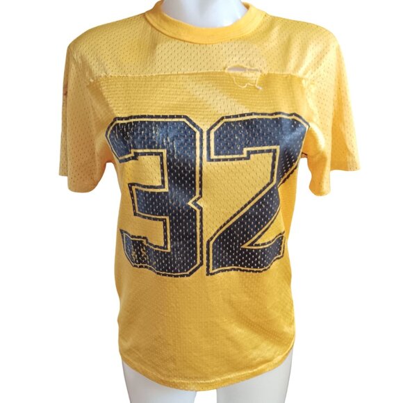 Vintage Women's T-shirt Medium Single Stitch 70's Mesh Football Jersey Distress - Picture 2 of 7